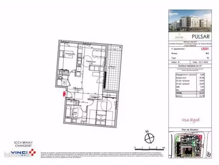 appartement 3 pièces 65 m²