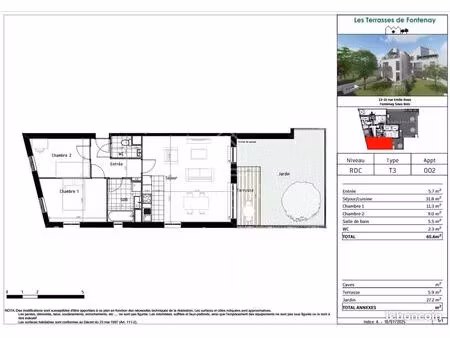 appartement 3 pièces 66 m²