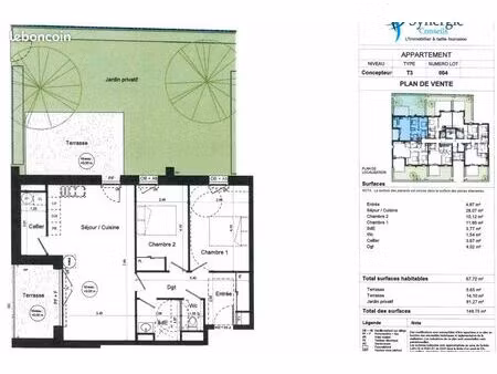 appartement 3 pièces 68 m²