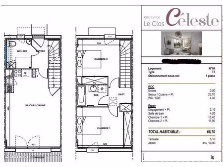 villa 3 pièces 65 m²