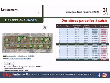 vente terrain à batir 321 m² à pia (66380)  91 000 €