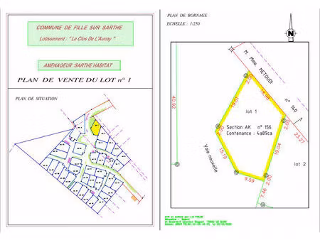 vente terrain 489 m² fillé (72210)