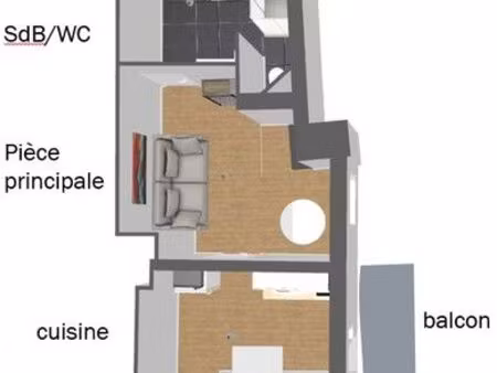 a louer : studio meuble 28 m² - place peyroulet à pau