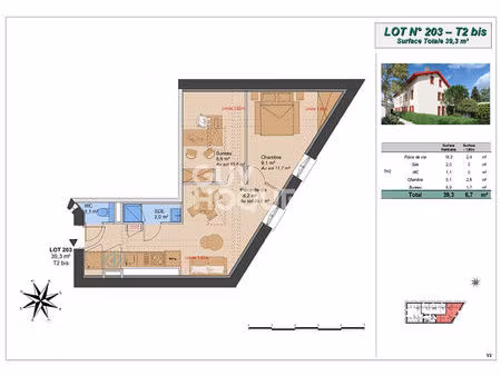 appartement t2 bis (plateau à aménager)  montchat bazin  lyon 3ème (69003)