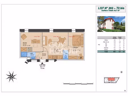 appartement t2 bis (plateau à aménager)  montchat bazin  lyon 3ème (69003)