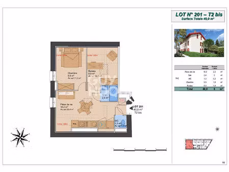 appartement t2 bis (plateau à aménager)  montchat bazin  lyon 3ème (69003)