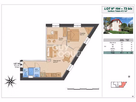 appartement t2 bis (plateau à aménager)  montchat bazin  lyon 3ème (69003)