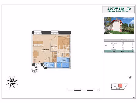 appartement t2 (plateau à aménager)  montchat bazin  lyon 3ème (69003)
