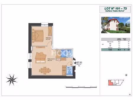 appartement t2 (plateau à aménager)  montchat bazin  lyon 3ème (69003)