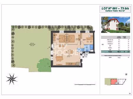 appartement t3 bis en rez-de-jardin (plateau à aménager)  montchat bazin  lyon 3ème (69003