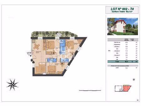 appartement t4 avec petit extérieur (plateau à aménager)  montchat bazin  lyon 3ème (69003