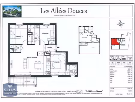 appartement à louer 4 pièces 85.58 m² - mettray (37) - 877€