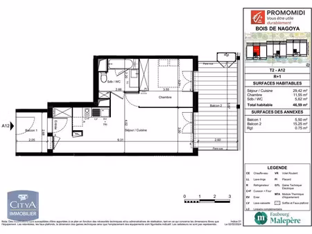 appartement à louer 2 pièces 46.59 m² - toulouse (31) - 710€