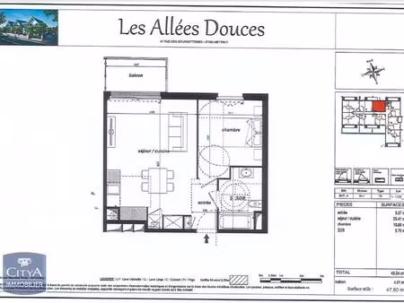 location appartement 2 pièces 45m² mettray 37390