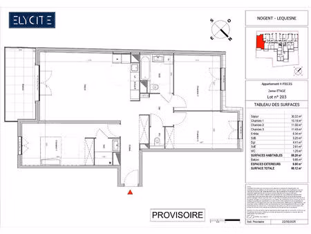 vente appartement 4 pièces  88.26m²  nogent