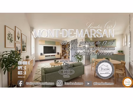 vente maison 4 pièces 69.59 m² à mont-de-marsan (40000)  149 000 €