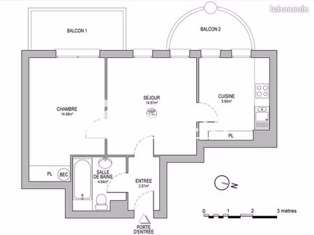 appartement 2 pièces 47 m²