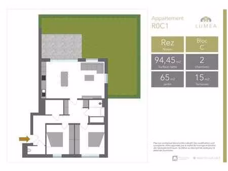 appartement deux chambres avec jardin