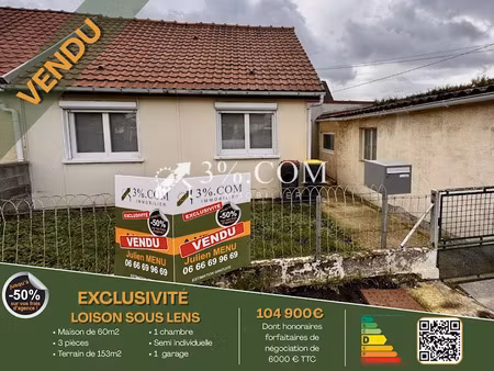 vente maison 3 pièces 60 m² à loison-sous-lens (62218)  104 900 €