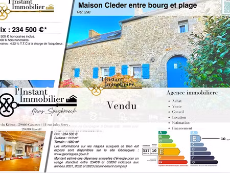vente maison 5 pièces 110 m² à cléder (29233)  234 500 €