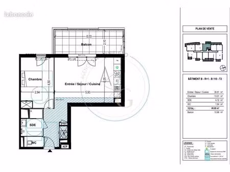 appartement 2 pièces 50 m²