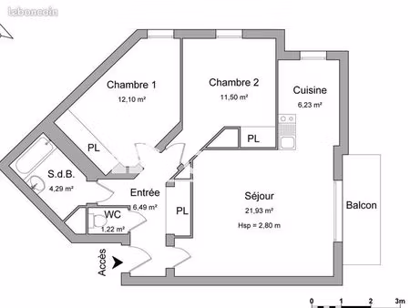 appartement 3 pièces 68 m²
