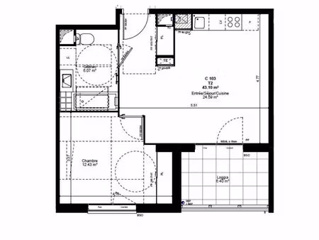 appartement 2 pièces 43 m²