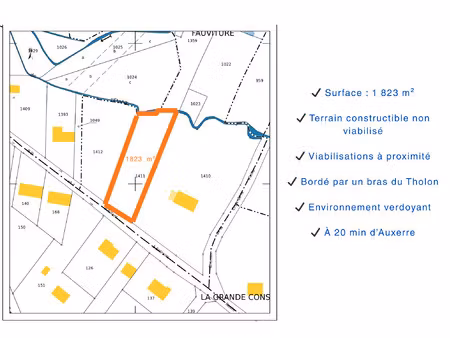 achat terrain 1 823m² beauvoir 89240