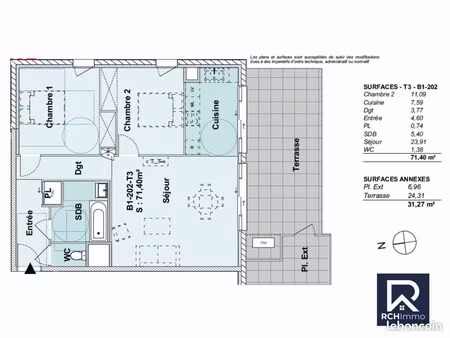 appartement 3 pièces 71 m²