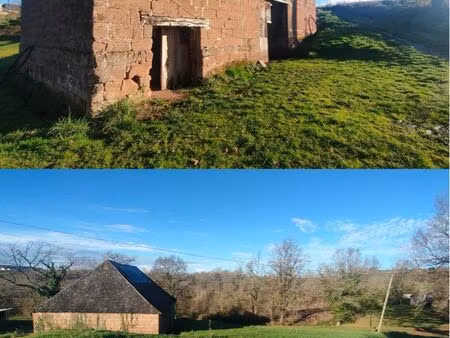 vend terrain constructible avec grange en pierre rouge