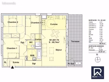 appartement 3 pièces 90 m²