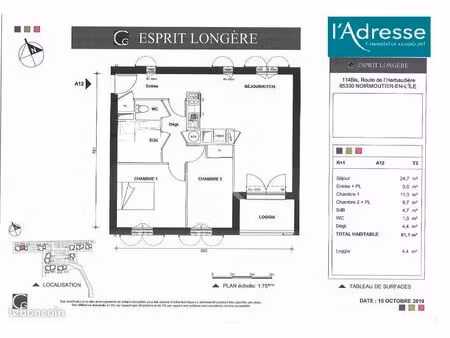 appartement 3 pièces 61 m²