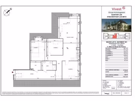 à louer appartement 111 m² – 1 088 € |montigny-lès-metz