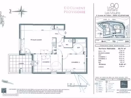 appartement 3 pièces 59 m²