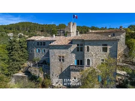 château rénové avec chambres d'hôtes  jardins en terrasses et vaste vue dominante