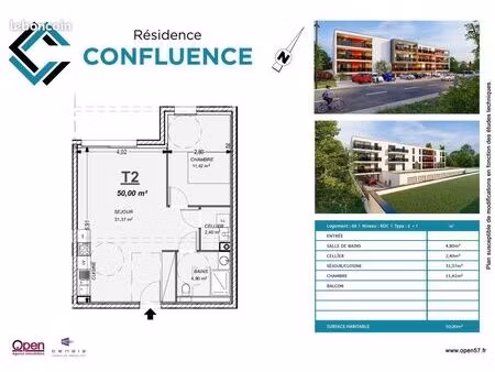 appartement 2 pièces 50 m²