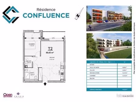 appartement 2 pièces 50 m²