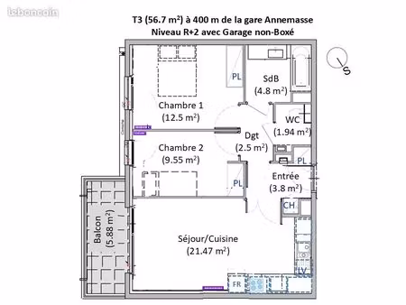t3 lumineux 57 m² avec place de parking en sous-sol – à 5 min à pied de la gare d’annemass