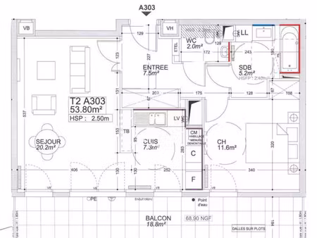villepinte : appartement t2 (54 m²) à louer