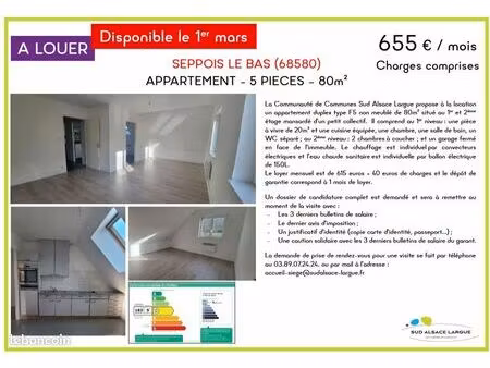 a louer - appartement duplex 5 pièces seppois-le-bas