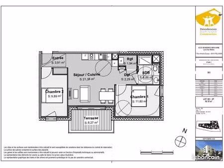 appartement 3 pièces 55 m²