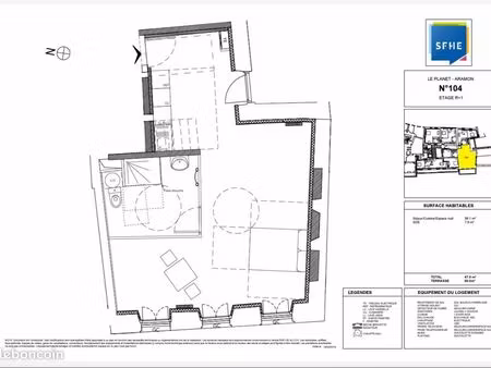 studio 1 pièce 47 m²