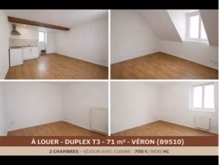duplex t3 71 m² – 2 chambres – véron – calme + commodités – 700