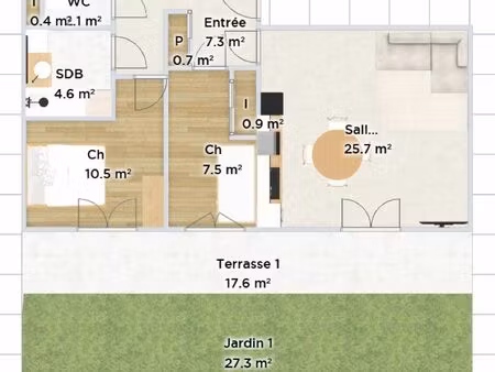 appartement 3 pièces meublé avec jardin et parking à morangis