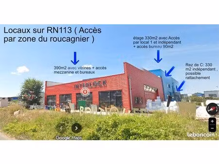 superbe local commercial / entrepôts / avec vitrine sur rn113 en direct propriétaire