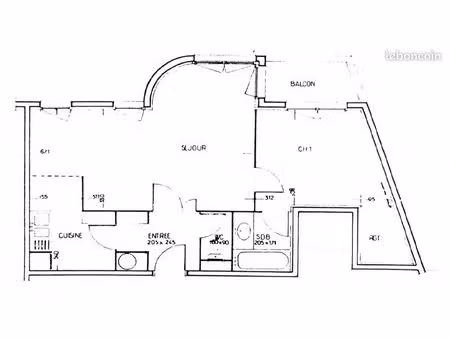 appartement 2 pièces 55m²  balcon  plein sud