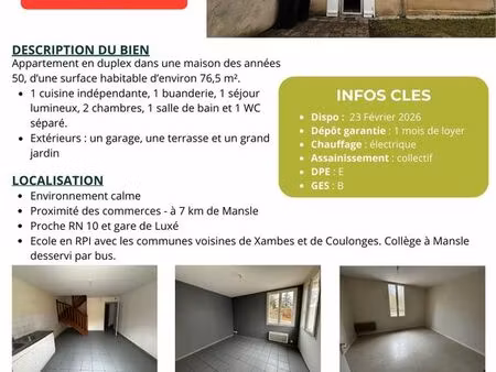 appartement t3 duplex villognon