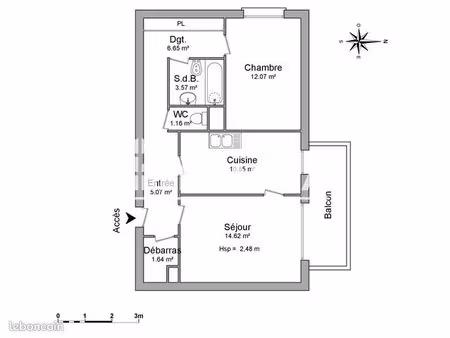 appartement 2 pièces 55 m²