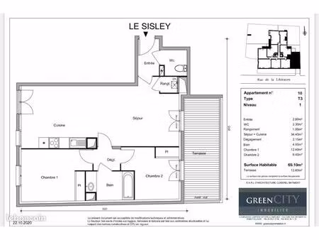 appartement 3 pièces 69 m²