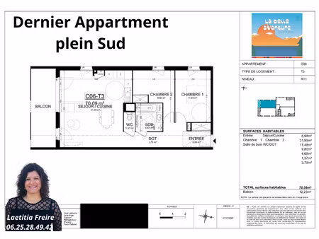 appartement 3 pièces - 70 m²